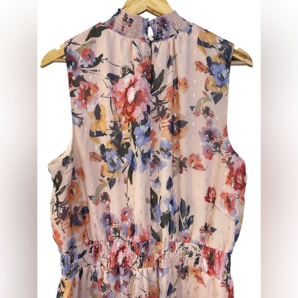 Everlily High Neck Sleeveless Blush Floral Chiffon Tiered Ruffle Dress Size XXL - Picture 6 of 12